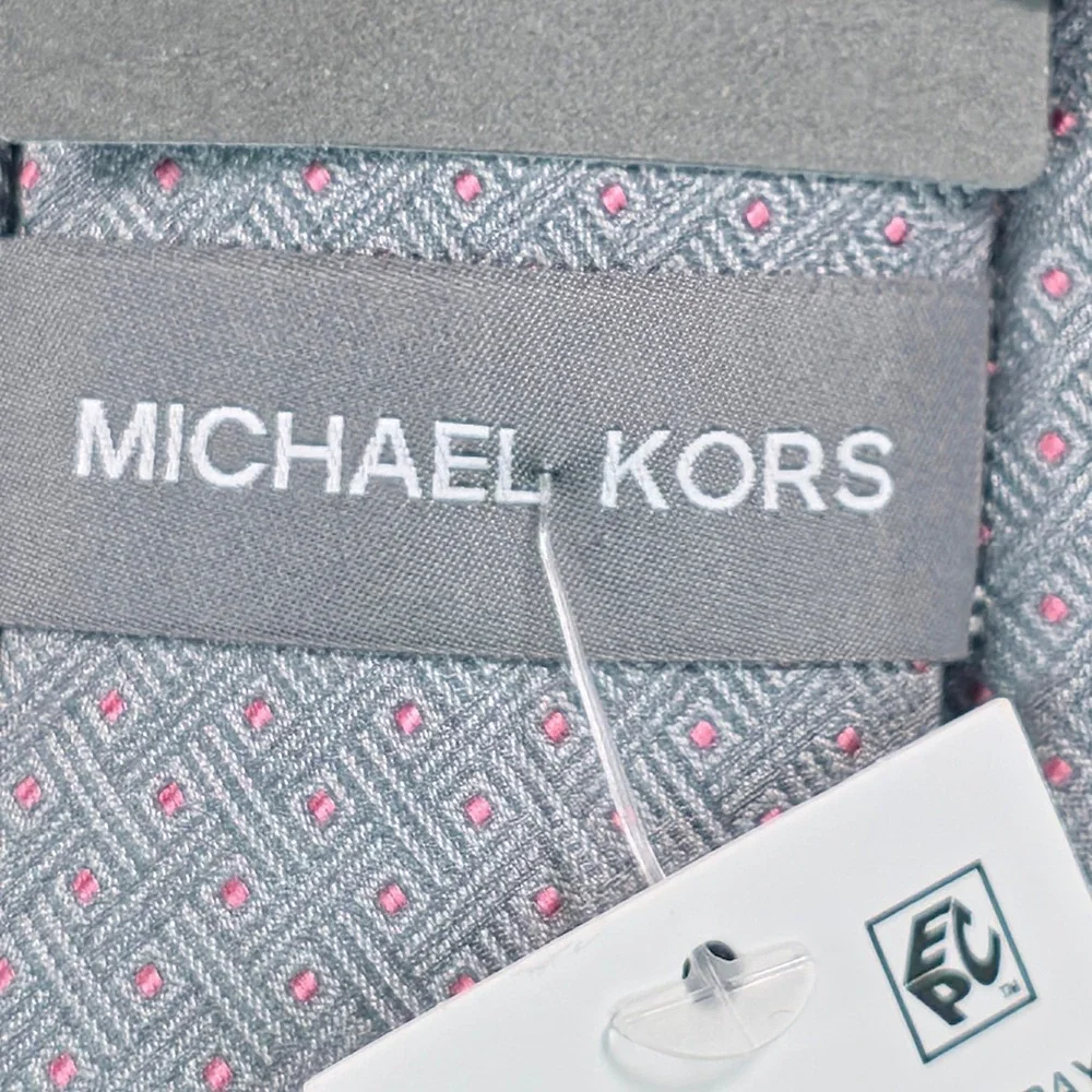 Michael Kors Mens Tie One Size Gray Corbett Mini Geo Silk Blend Necktie NWT